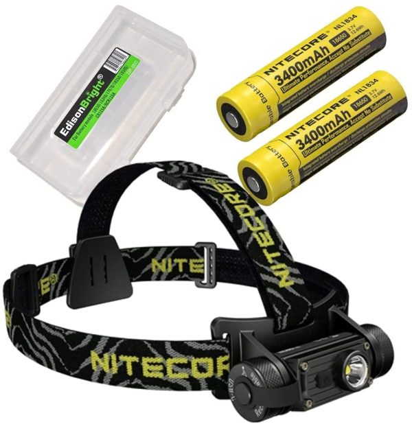 Nitecore HC60 v2.20 1200 Lumens LED Compact headlamp with 2 X NL1834 Rechargeable Batteries and EdisonBright Battery Carrying case Online