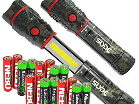 Two Pack: Nebo Slyde Camo 250 Lumen LED flashlight Worklight 6383 and 8 X EdisonBright AAA alkaline batteries bundle Online now