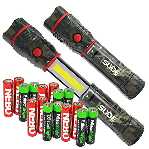 Two Pack: Nebo Slyde Camo 250 Lumen LED flashlight Worklight 6383 and 8 X EdisonBright AAA alkaline batteries bundle Online now