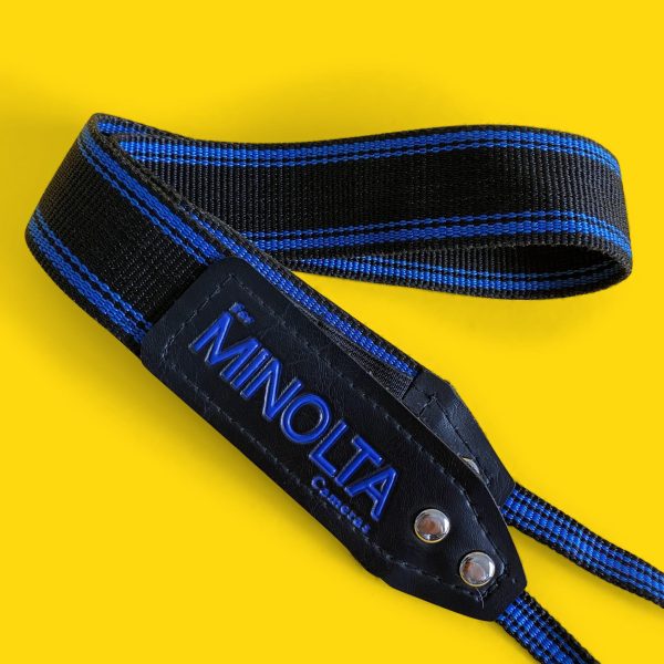 Genuine Minolta Blue & Black SLR Camera Strap For Sale