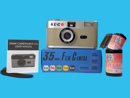 35mm Film Camera Reusable Starter Pack with Flash and 1 x 35mm Film - Silver KUGO on Sale