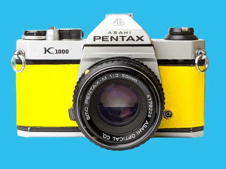 Pentax K1000 Yellow Leather Vintage SLR 35mm Film Camera with Pentax f 2 50mm Prime Lens. Cheap