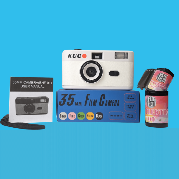 35mm Film Camera Reusable Starter Pack with Flash and 1 x 35mm Film - White KUGO Online Hot Sale