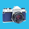 Pentax K1000 Navy Leather Vintage SLR 35mm Film Camera with Pentax f 2 50mm Prime Lens. on Sale