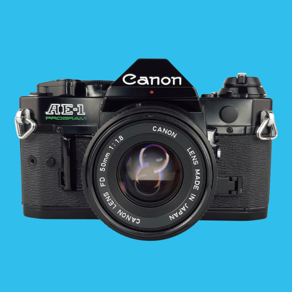 Canon AE-1 Program BLACK 35mm SLR Film Camera with Canon Prime Lens For Discount