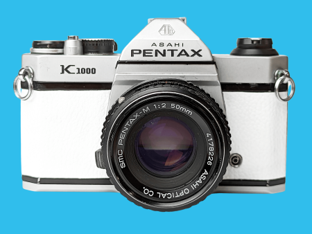 Pentax K1000 White Leather Vintage SLR 35mm Film Camera with Pentax f 2 50mm Prime Lens Cheap